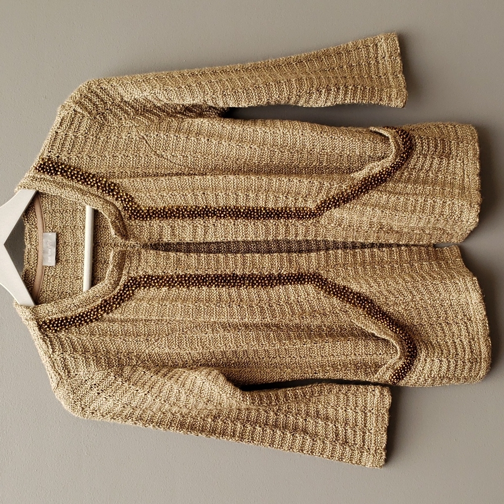 Per Una Knit Beaded Cardigan With Pockets 3/4 Sleeve Women's Size Small